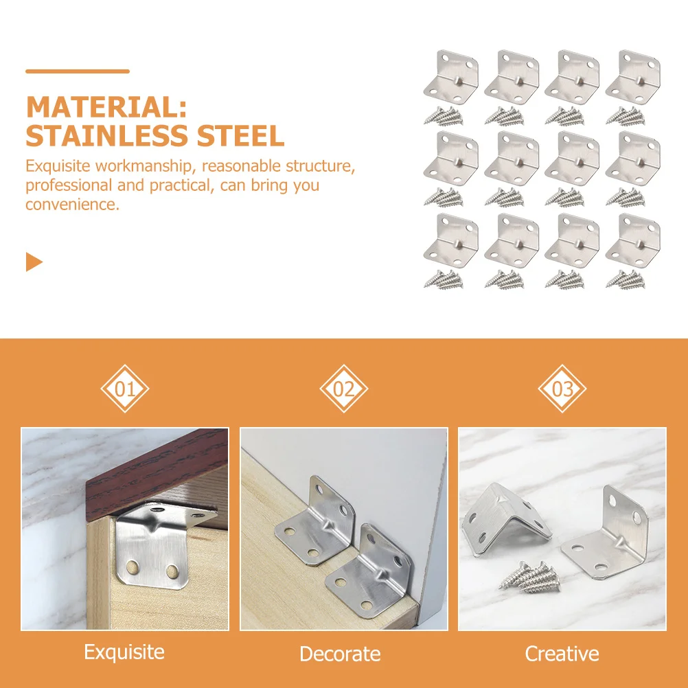 

30Pcs Small Stainless Steel Angle Brackets Corner Brace Shelf Support Joint Fasteners for Wood Furniture Hardware Use