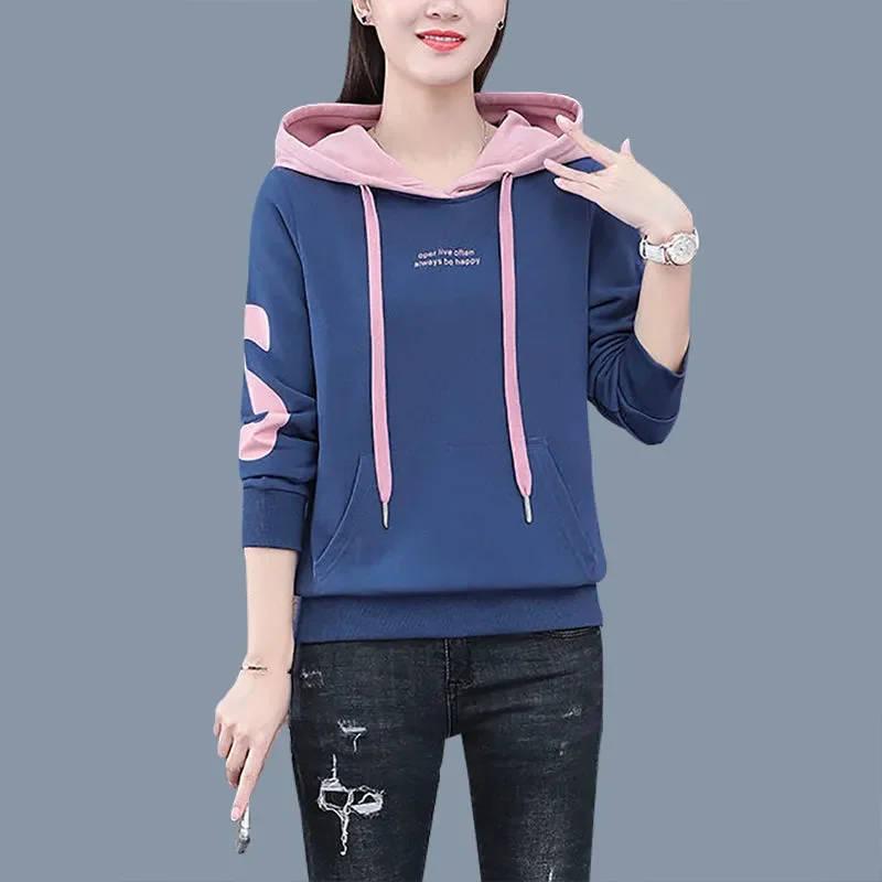 

Spring Autumn Casual Hoodie 2024 New Drawstring Hooded Women's Clothes Pullover Top Fashion Assorted Colors Loose Hoodey Female