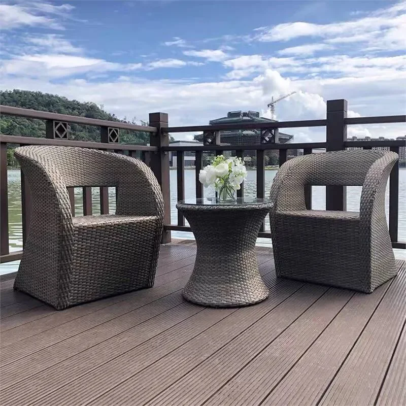 for Outdoor Rattan Chair Three Piece Set Balcony Tea Five Piece Set Leisure Table and Chair Combination Garden Rattan