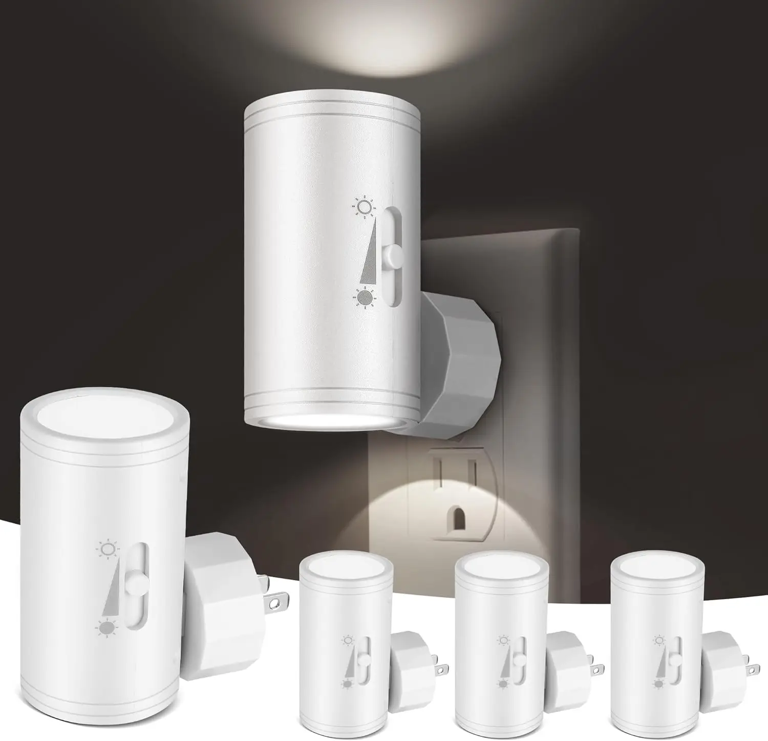 

Набор из 4 светодиодных ночников с датчиком от заката до рассвета, регулируемая яркость 0-300 лм, для спальни, ванной комнаты