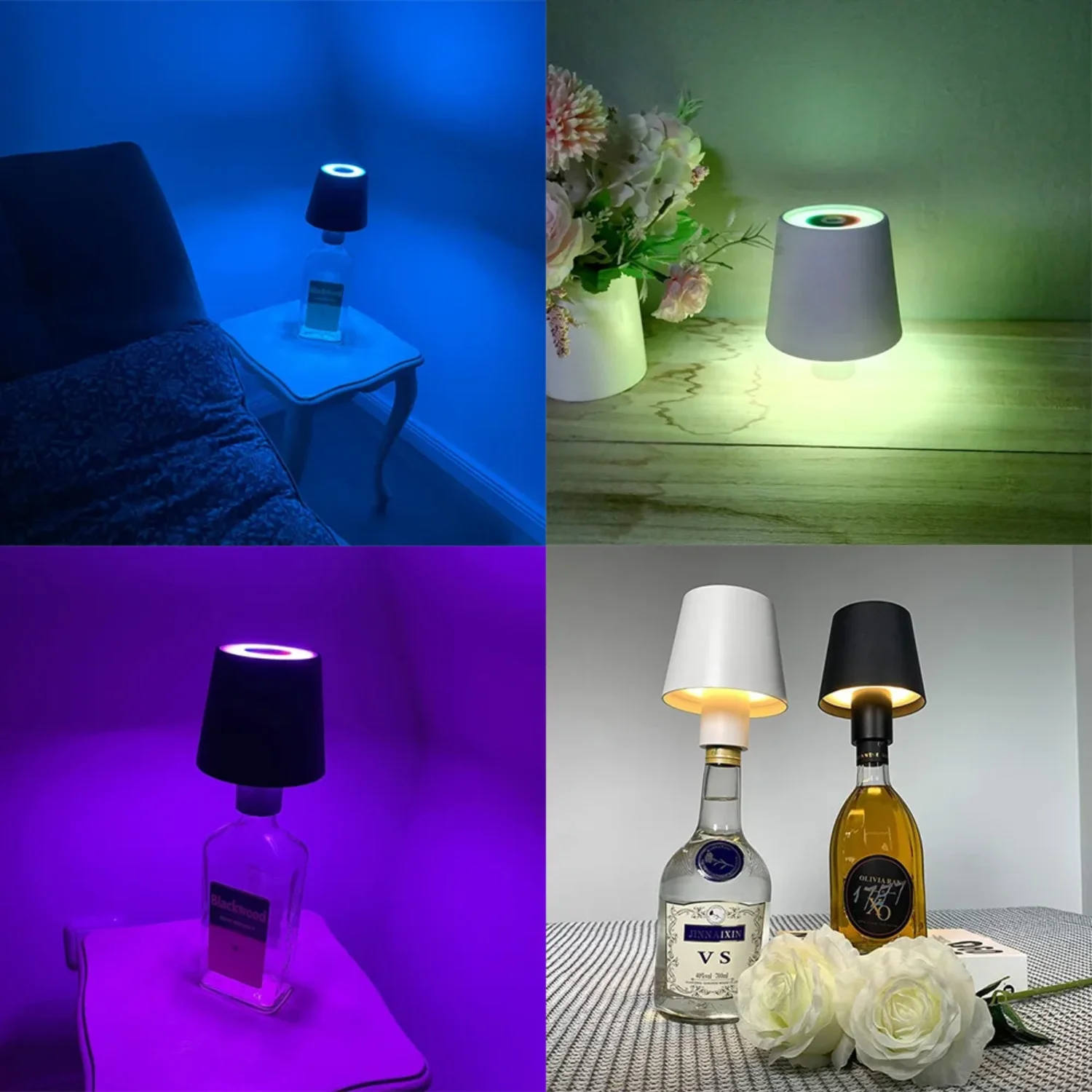 Lampe LED tactile portable en forme de bouteille de vin, aste, sans fil, lumière à intensité réglable, idéal pour un bureau ou une table, RVB