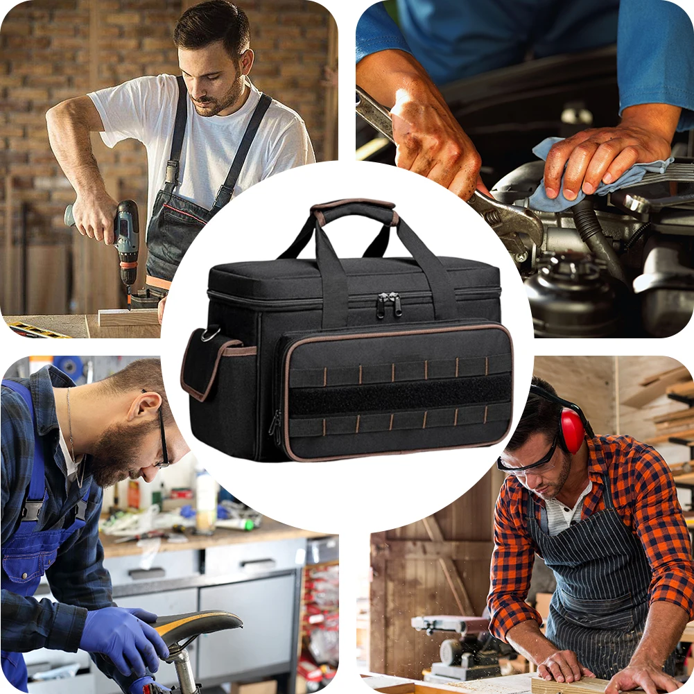 

17'' Portable Tool Bag with Adjustable Shoulder Strap Waterproof Heavy Duty Tool Bags Organizer for Electricians HVAC Carpenters