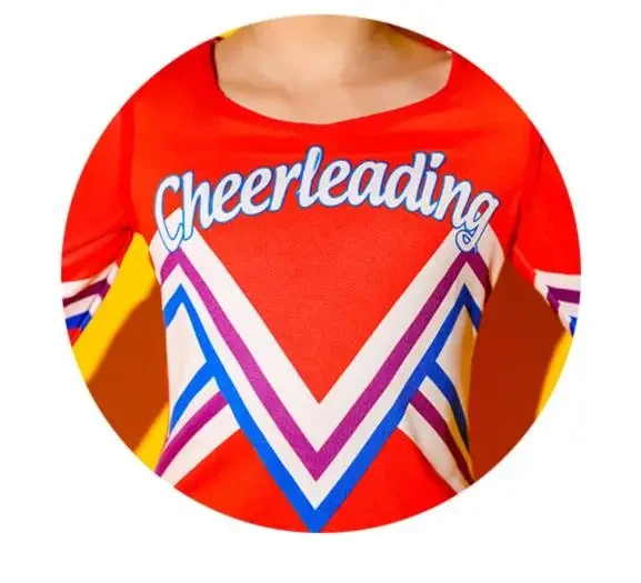 Girls Cheerleading Uniform Dance Costume Red Long Sleeves Kids Cheerleader Outfit Round Neckline Patchwork Style Pompoms Sock