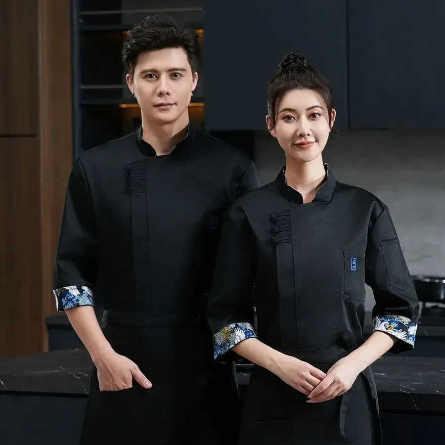 Elegante uniforme da lavoro da chef maniche corte per uomini e donne Ristorante in stile cinese Bar Panetteria Scuola Cucina High End Seven Half