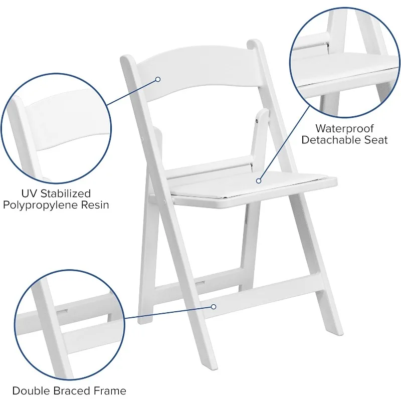 Silla plegable de la serie Hercules, Juego de 4 sillas de resina blanca con capacidad de peso de 800lb, silla cómoda para eventos, ligera, Wei