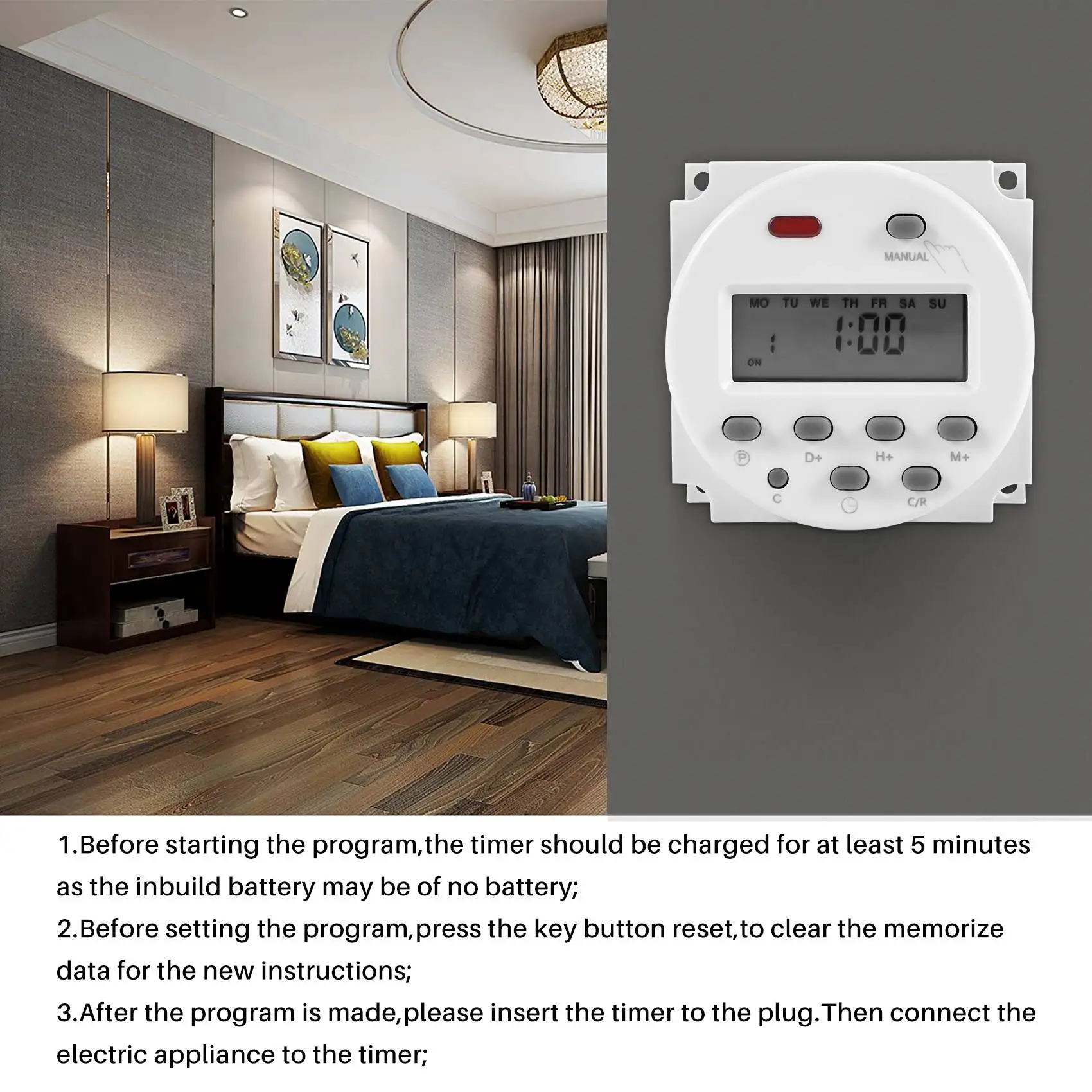 *N21R New LCD Digital Control Power Programmable Timer DC 12V 16A Time Relay Switch