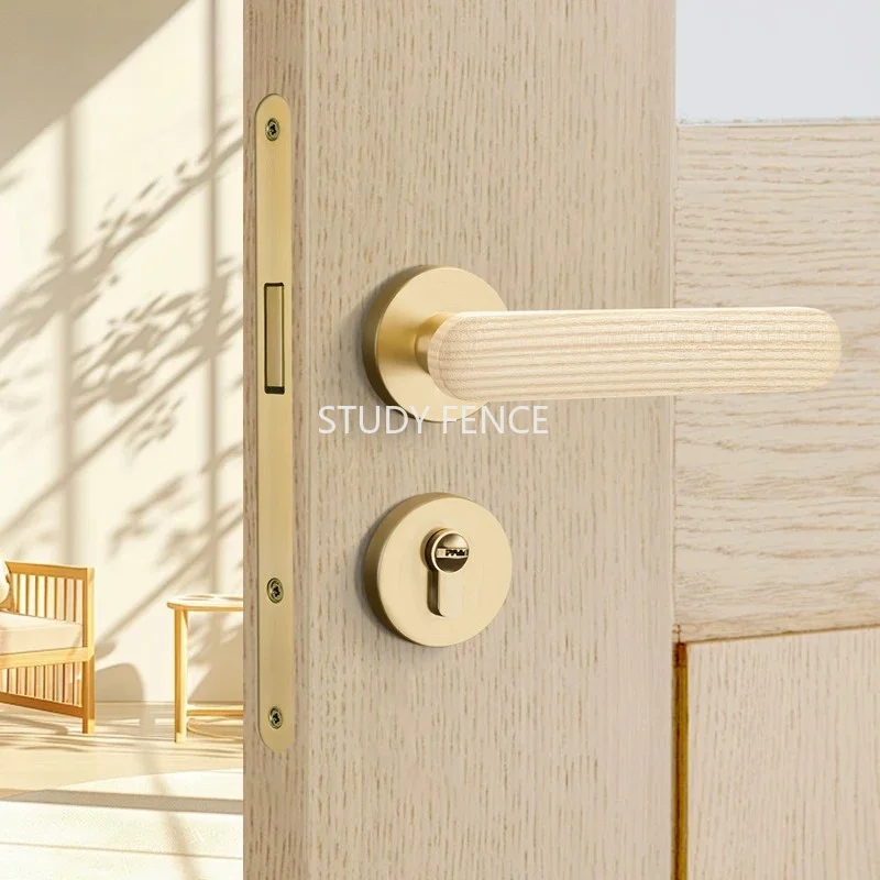 

1 Set of Zinc Alloy Split Lock Set, Bedroom Door Lock Set, Suitable for New Door Installation, with A Key, Wooden Handle Design