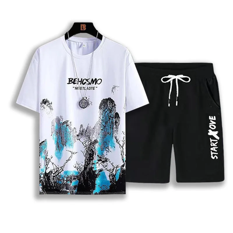 

Men's Sportswear Set Summer Loose T-shirt Quick Drying Breathable Gym Casual Lightweight Comfortable Street Wear Two-piece Set