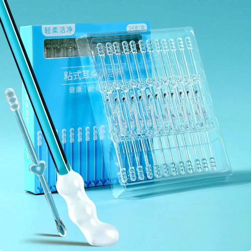 24 Pz/scatola Nuovo Silicone Usa E Getta Tamponi Per Le Orecchie Morbido Detergente Per L'orecchio Appiccicoso Tamponi Per Le Orecchie Appiccicoso Cerume Rimozione Stick Per Bambini Per Adulti