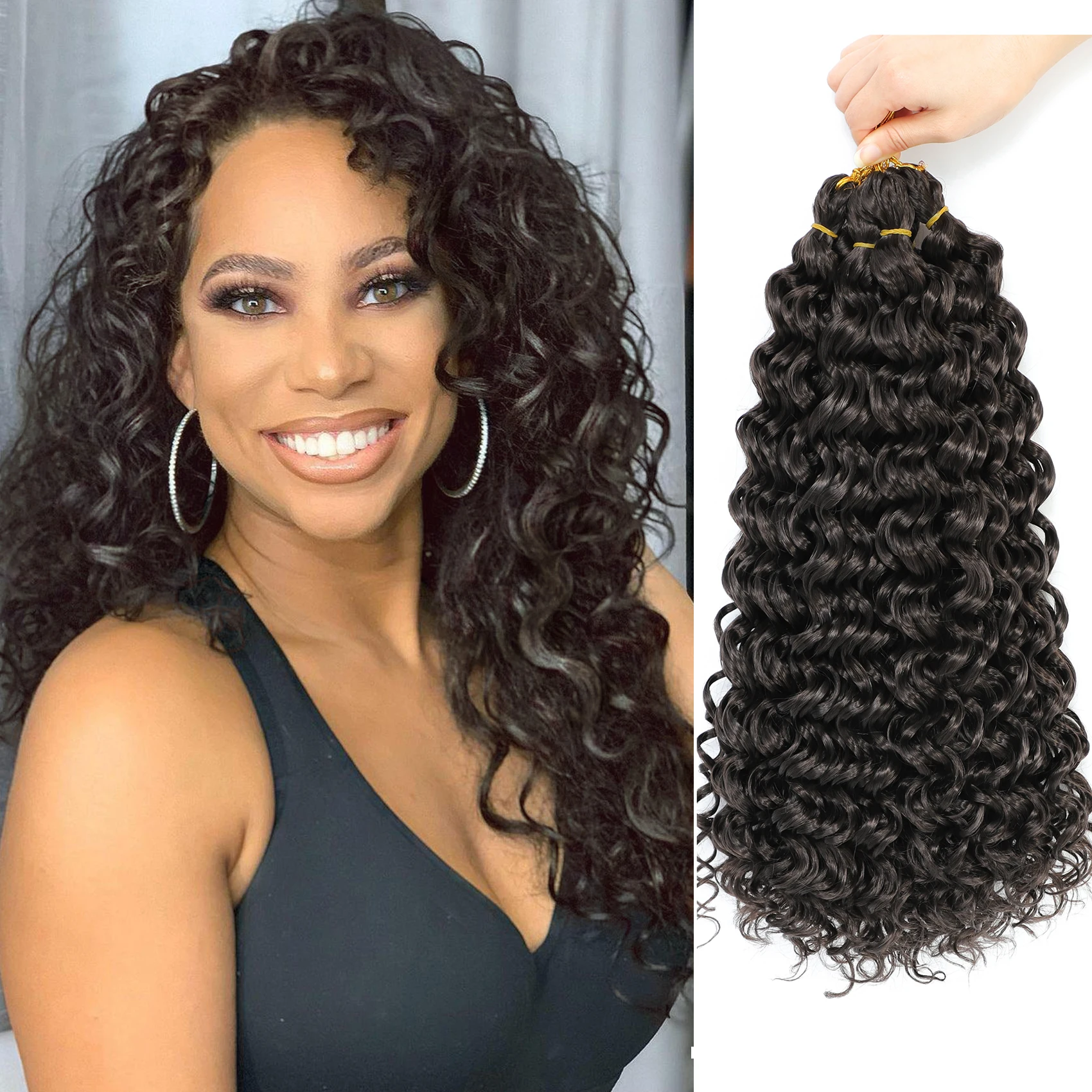 ضفائر كروشيه مجعدة 18 بوصة من GoGo، شعر كروشيه مموج عميق، شعر كروشيه صناعي مجعد