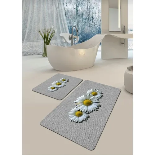 Ardizayn Daisy Pattern 3D Foal Feather Fabric Slip-Resistant Leather Sole 2'li Toilet Seat Pad