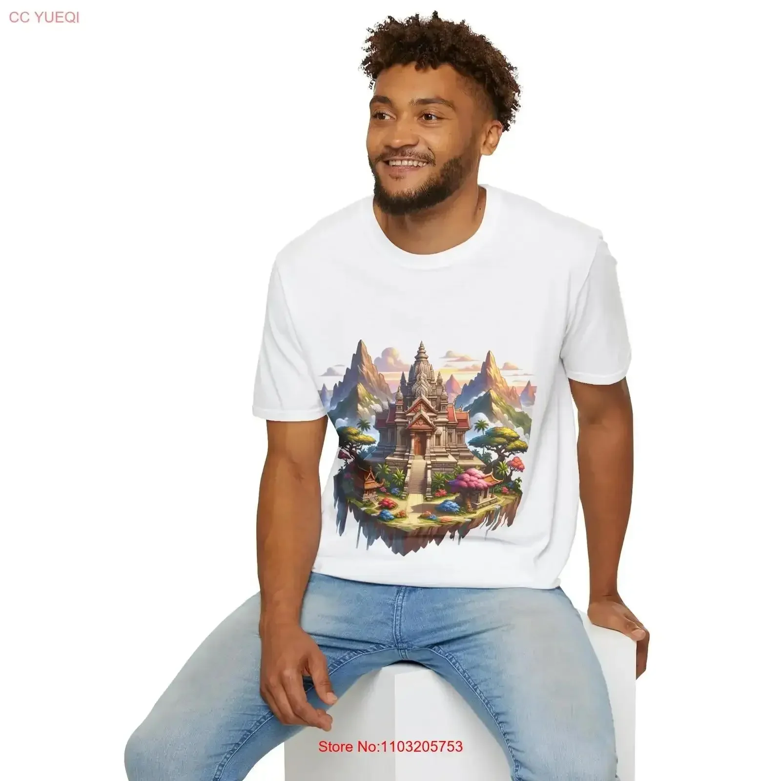 

Calm Temple Village Scene Coffee Lover Birthday Softstyle T Shirt vintage Washed Breathable Versatile fashion Stretched