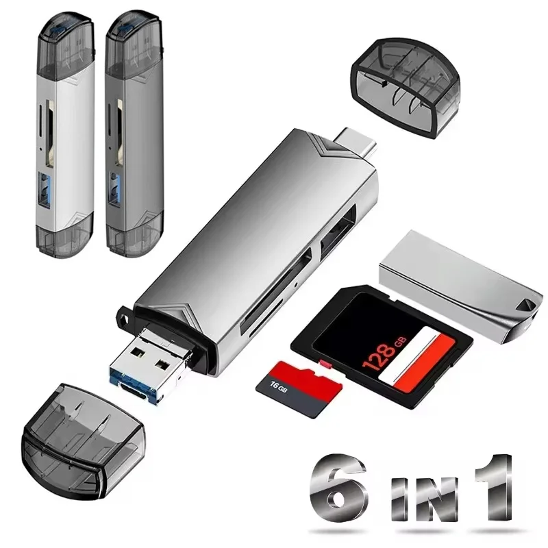6 In 1 Multifunctional Type C Card Reader USB 3.0 Micro SD Adapter USB Flash Drive Converter For U Disk Phone Laptop Accessories