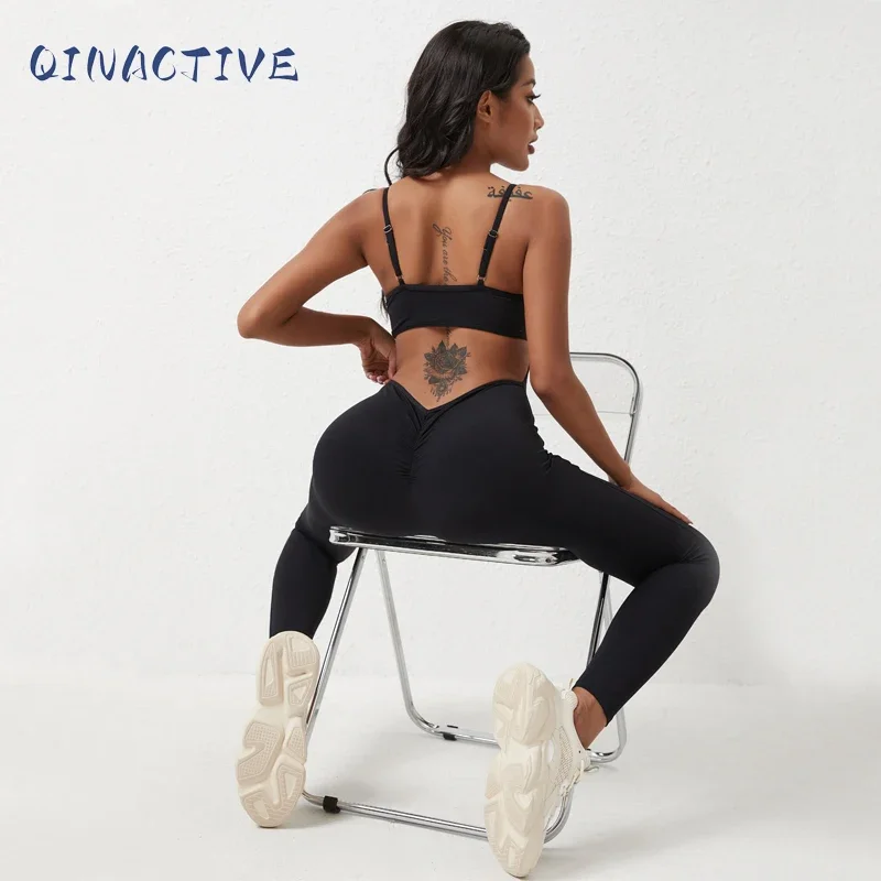 QINACTIVE Gym Jumpsuit Women 2023 Solid Color Sets Gym Clothing Fitness Suit Workout Clothes for Women Playsuit