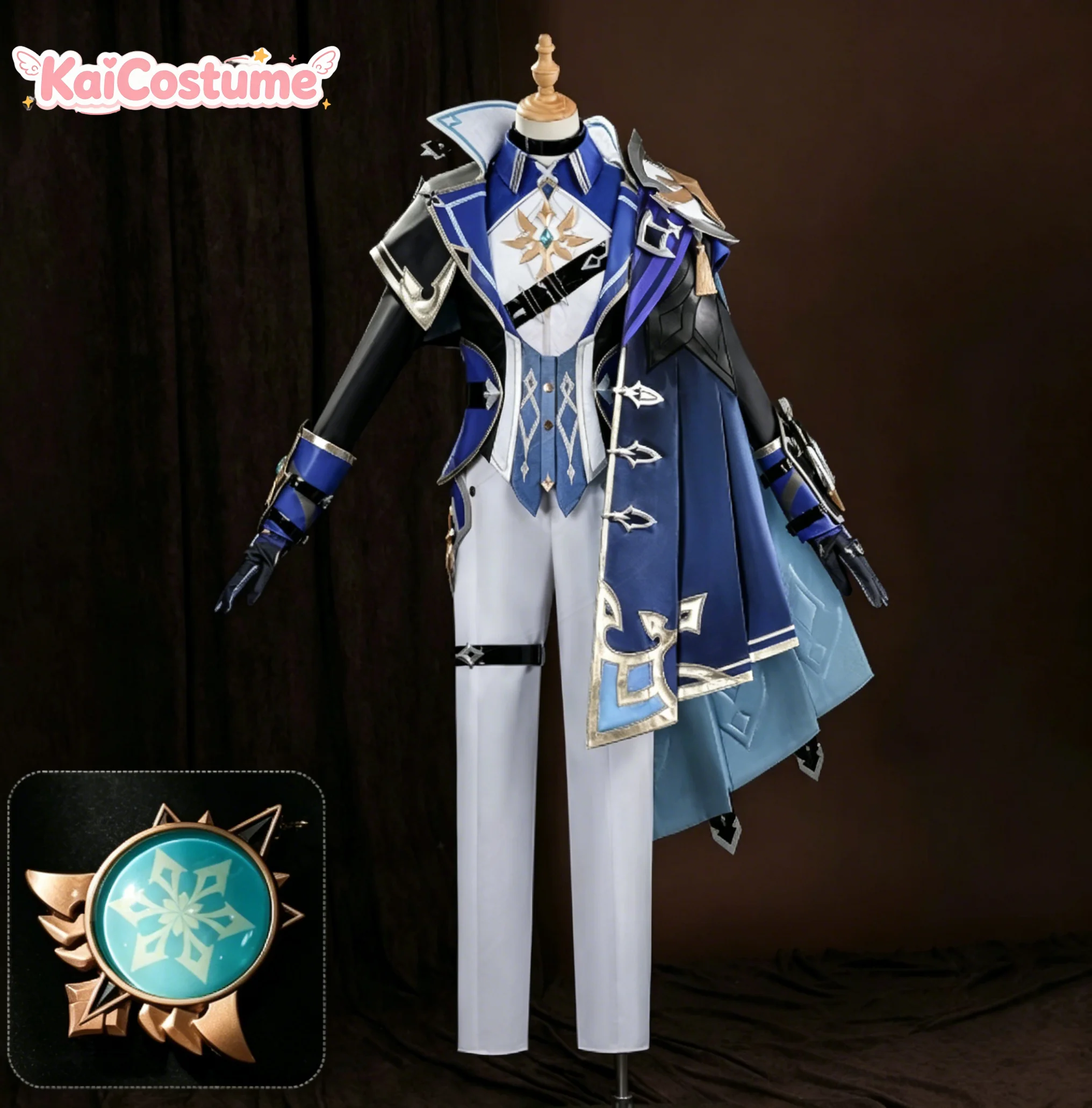 Ensemble de costumes de cosplay complet Genshin Impact Lohen, uniforme des Chevaliers Cryo de Favonius avec perruque assortie pour Comic Con Stage Photoshoot