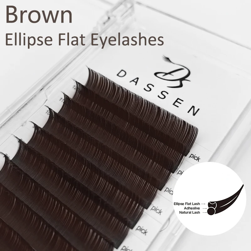 Dassen Ellipse Eyelashes Extension Flat Mink Lash Split Tips False Lash Makeup Individual Classic Lash Brown Lashes Supplies