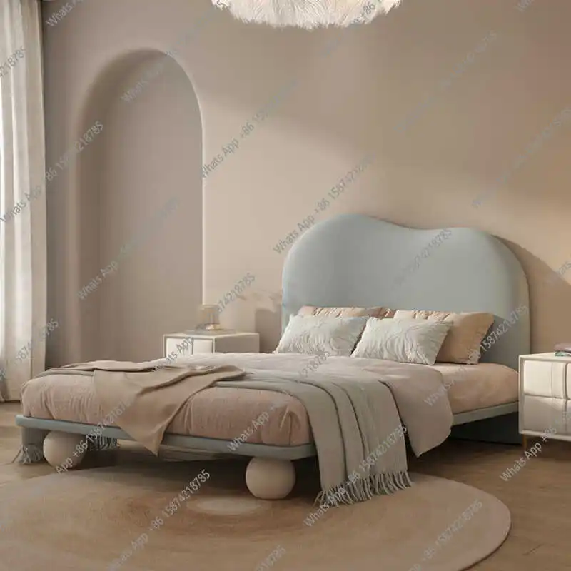 

Simple children's princess bed solid wood ball foot fabric single bed modern small apartment flush edge bed removable and washab