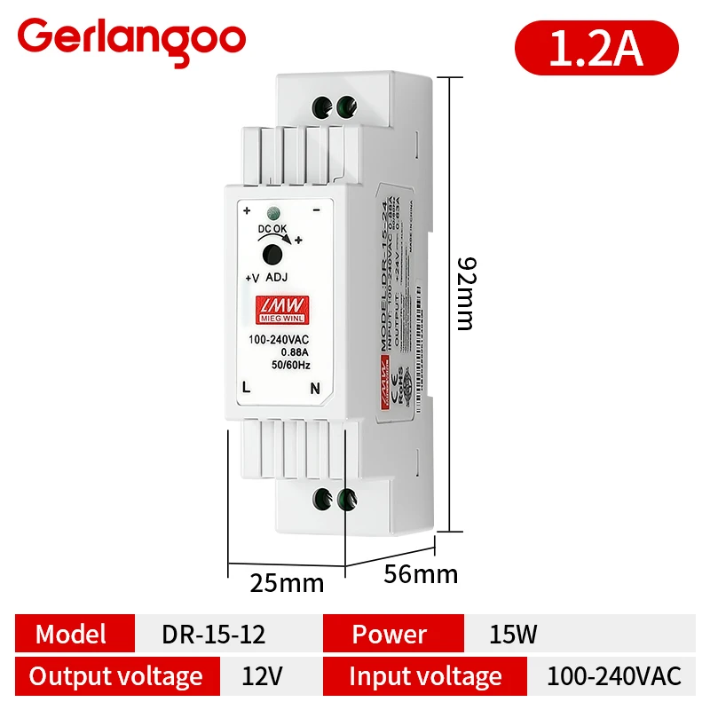 15W 30W 45W 60W Einzelausgang DC 5V 12V 24V Industrielles DIN-Schienen-Netzteil Schalter Eingang 100-240VAC DR-15 DR-30 DR-45 DR-60