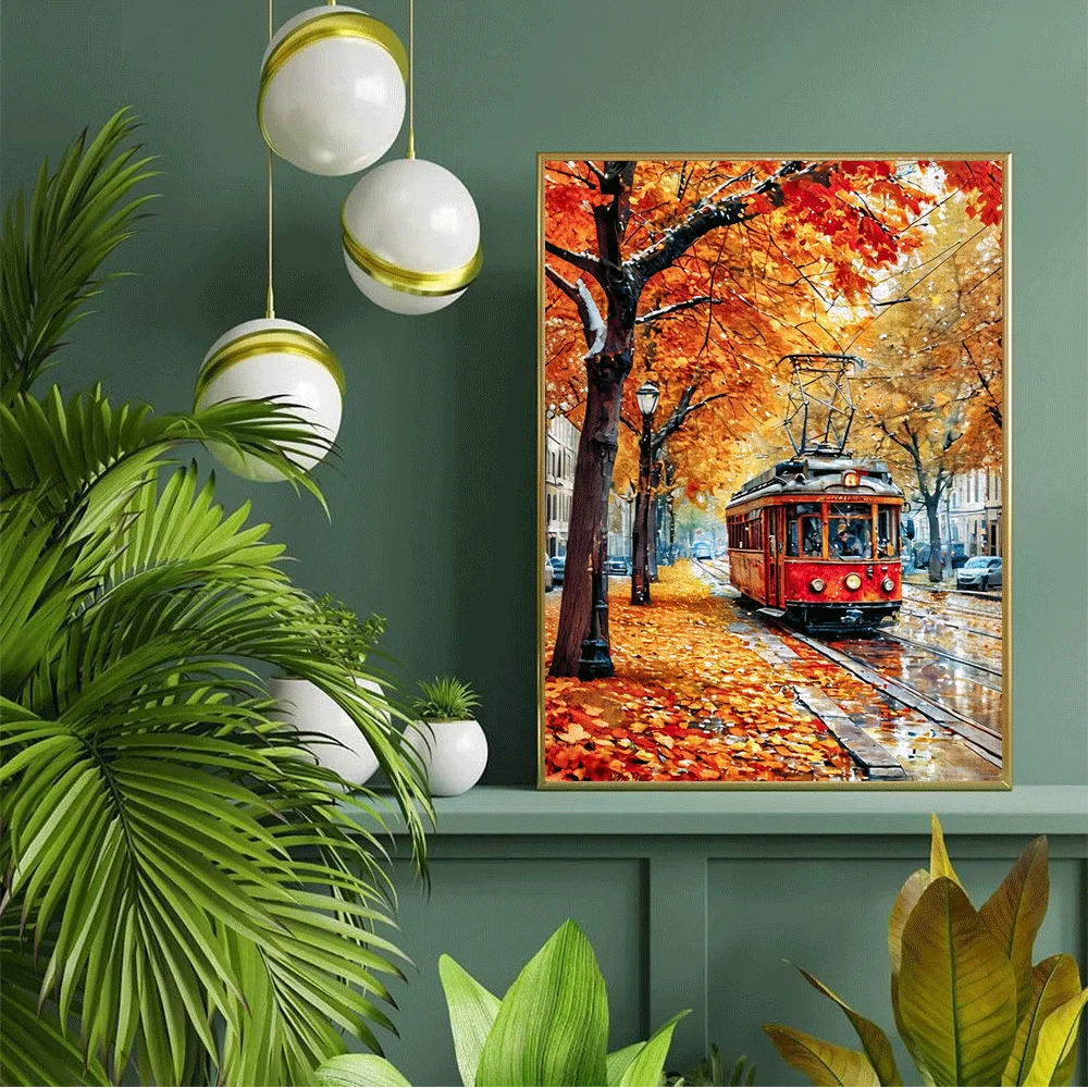 Puzzle vintage da 1000 pezzi Tram e scena di strada autunnale adatto per adulti, grande gioco per famiglie notturno, rompicapo, casa fai da te