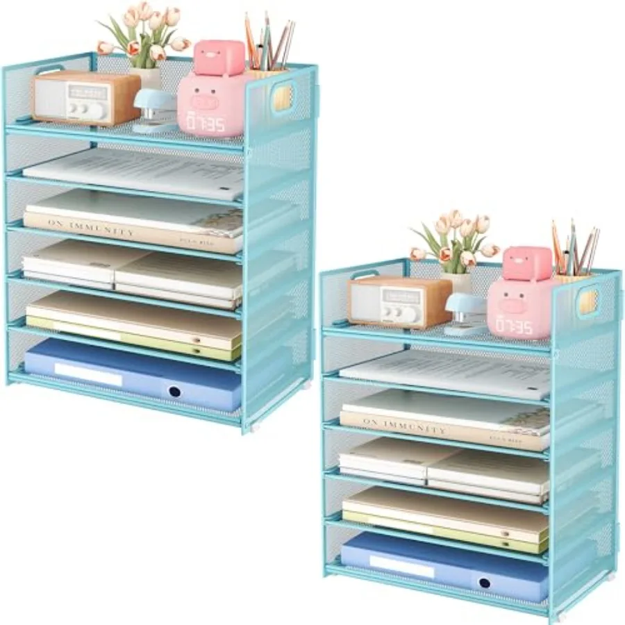 

6-Tier Desk Paper Organizer, Desktop File Letter Tray with Handle, Document Sorter and Accessories Holder for Office, Home and