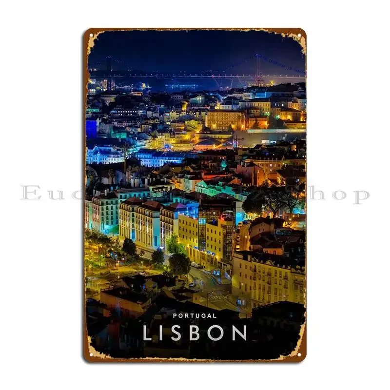 Lisbon ночной вид металлический знак паб фреска Настенный декор Настенный декор печать плакат жестяная вывеска плакат