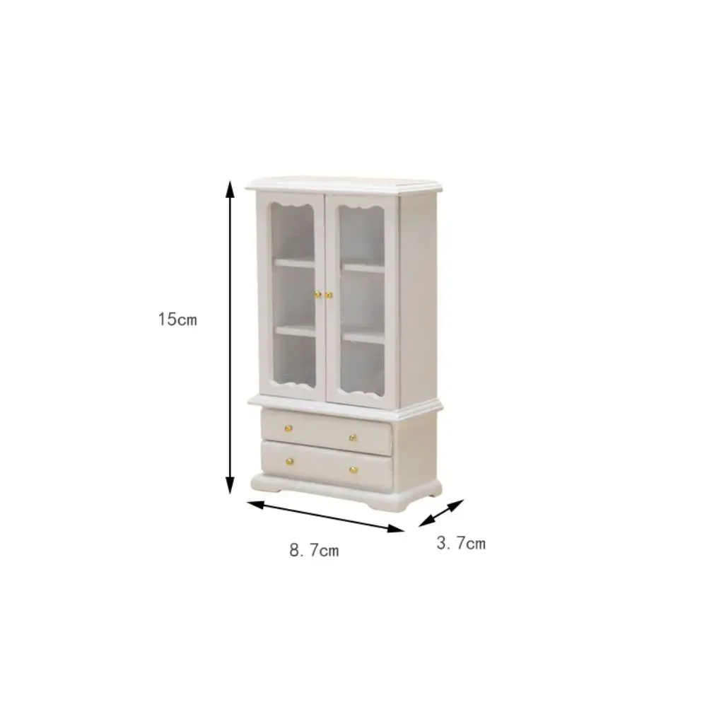 1: 12 Dollhouse DIY Dollhouse Wooden Living Room Furniture Decoration Three layer Double Door Bookcase Display Cabinet