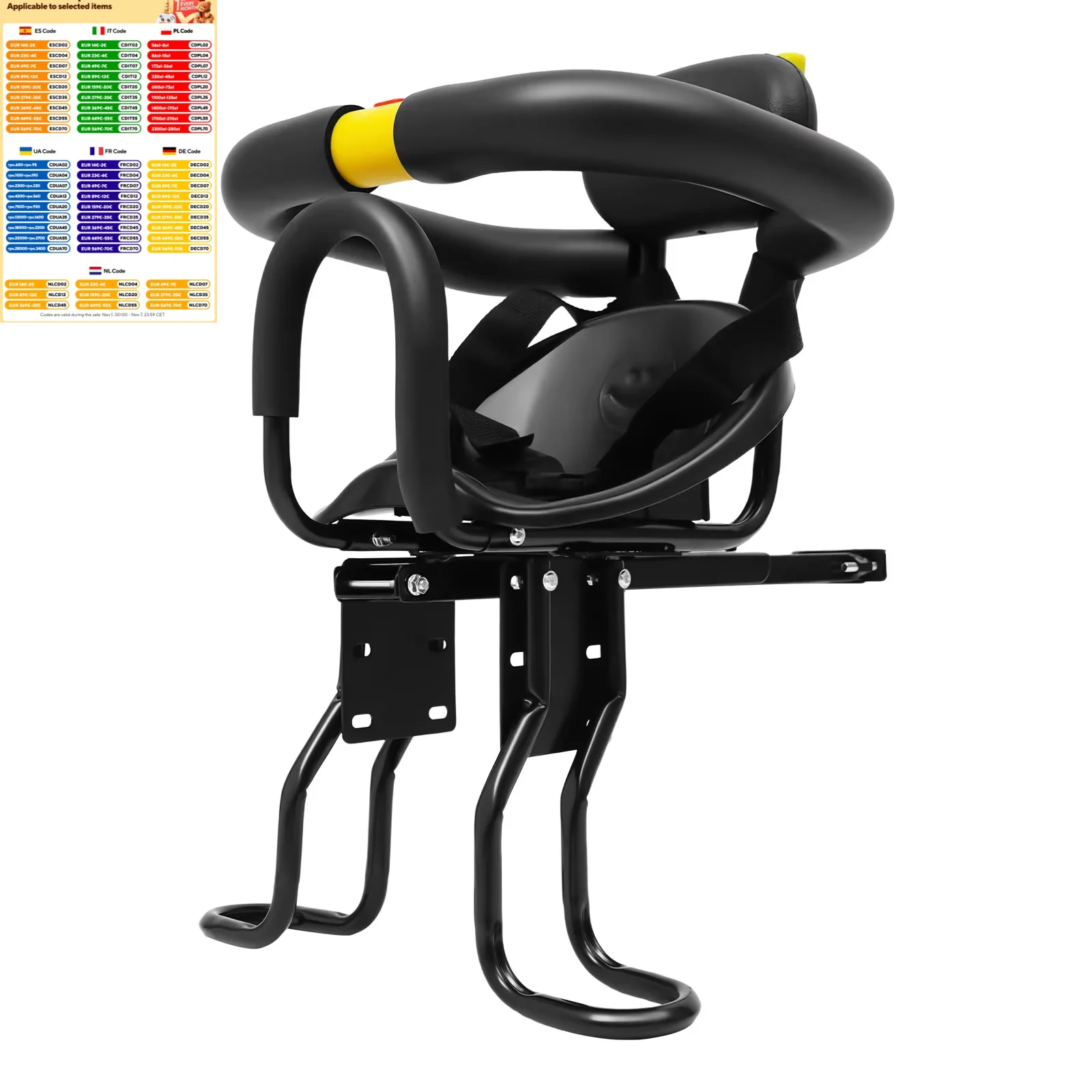 مقعد أطفال للدراجة الجبلية الأمامية الآمنة، مقاعد أطفال مع حزام أمان، مرفق وسادة للدراجة، دواسة مرنة للأطفال من 1 إلى 5 سنوات