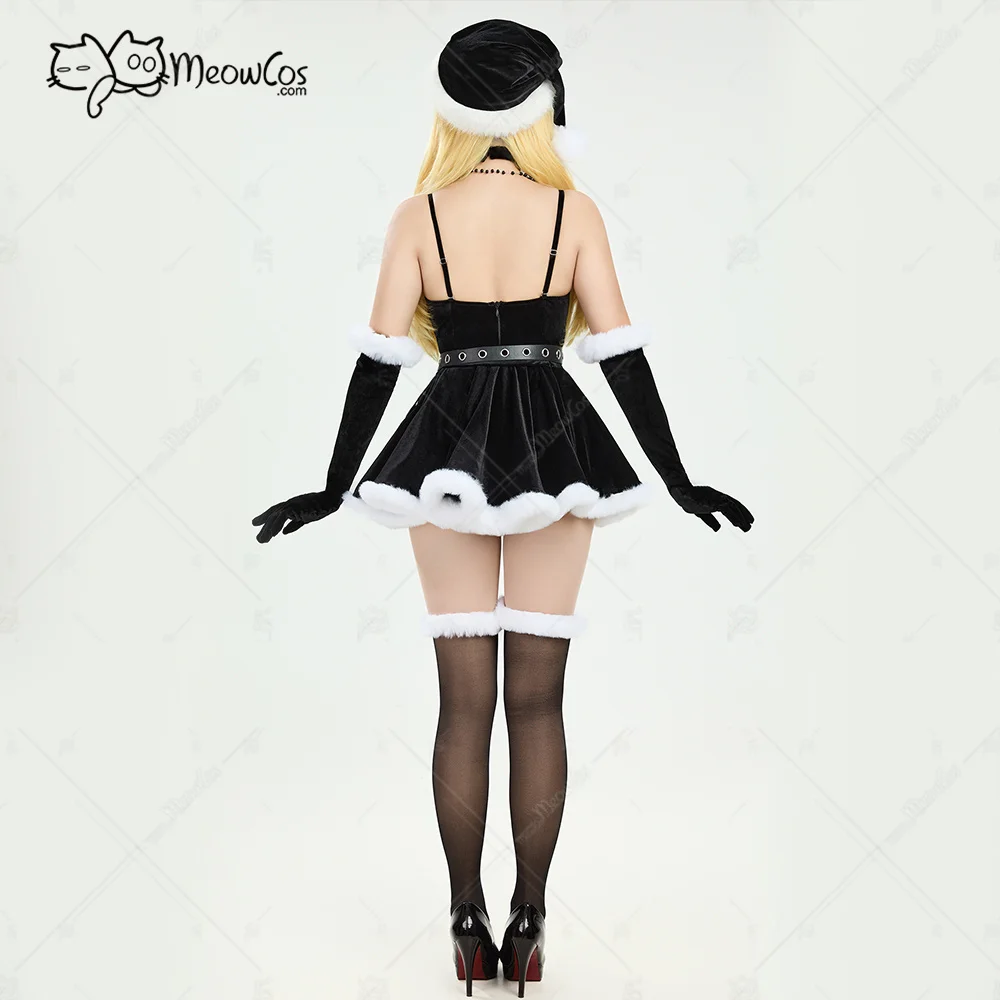 US Stock MEOWCOS Halloween Gothic Black Bodysuit Half Skirt Set Dark Furry Christmas Set with Hat Choker Gloves Coaplsy Costume view 3