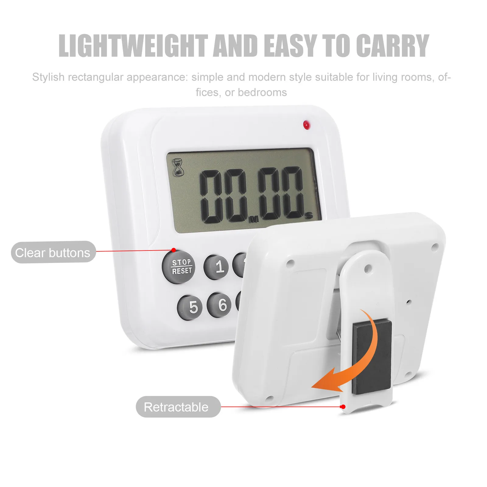 LCD Screen Digital Kitchen Timer Magnetic Ultra Thin Loud Alarm Countdown Cooking Timer for Lab Timing Device Grey Button