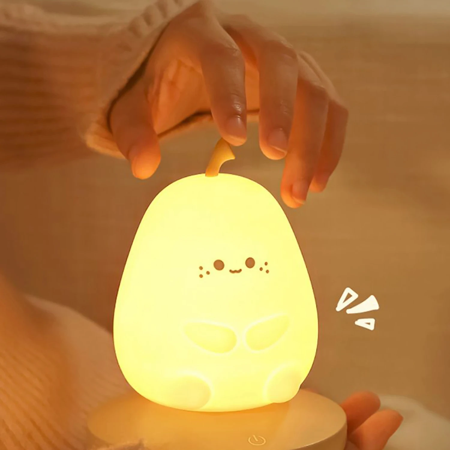 New Silicone Night Light Cute Pear Rabbit Bedside Lamp Touch Sensor Dimmable Rechargeable Night Lamp   Baby Bedroom Decor