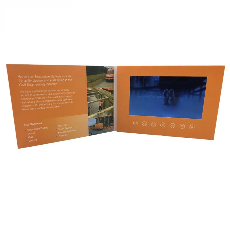 Custom. LCD IPS layar Video Booklet kartu ucapan Video kartu undangan Video brosur dengan desain disesuaikan Cote Inch F