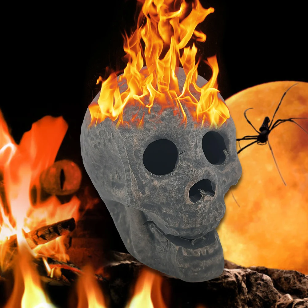 Halloween-Schädel-Skulptur, Horror-Atmosphäre, brennende Schädel, feuerfest, flammhemmend, wiederverwendbar, Party- und Spukhaus-Dekoration