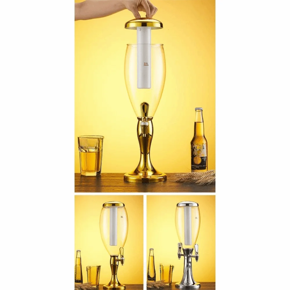 Double-Headed 1.5/2/3L Beer Tower Dual-Head Faucet LED Light Beverage Machine Anti-slip with Icicles Beer Dispenser KTV Use view 2
