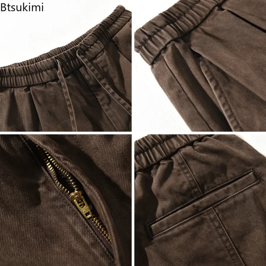 2025 Men's Autumn New Casual Trousers Vintage Simple Straight Baggy Pants Comfortable 100% Cotton Cargo Pants Men Joggers Pants