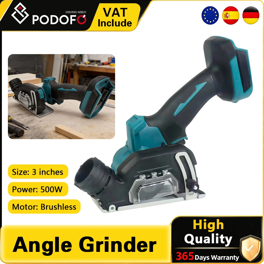 Podofo 3-Zoll Handgeführter Mini-Holzschneidewinkelschleifer 500W Bürstenloser Motor Elektrowerkzeug (ohne Akku) Tragbarer Holzbearbeitungsschneider für DIY-Tischlerprojekte