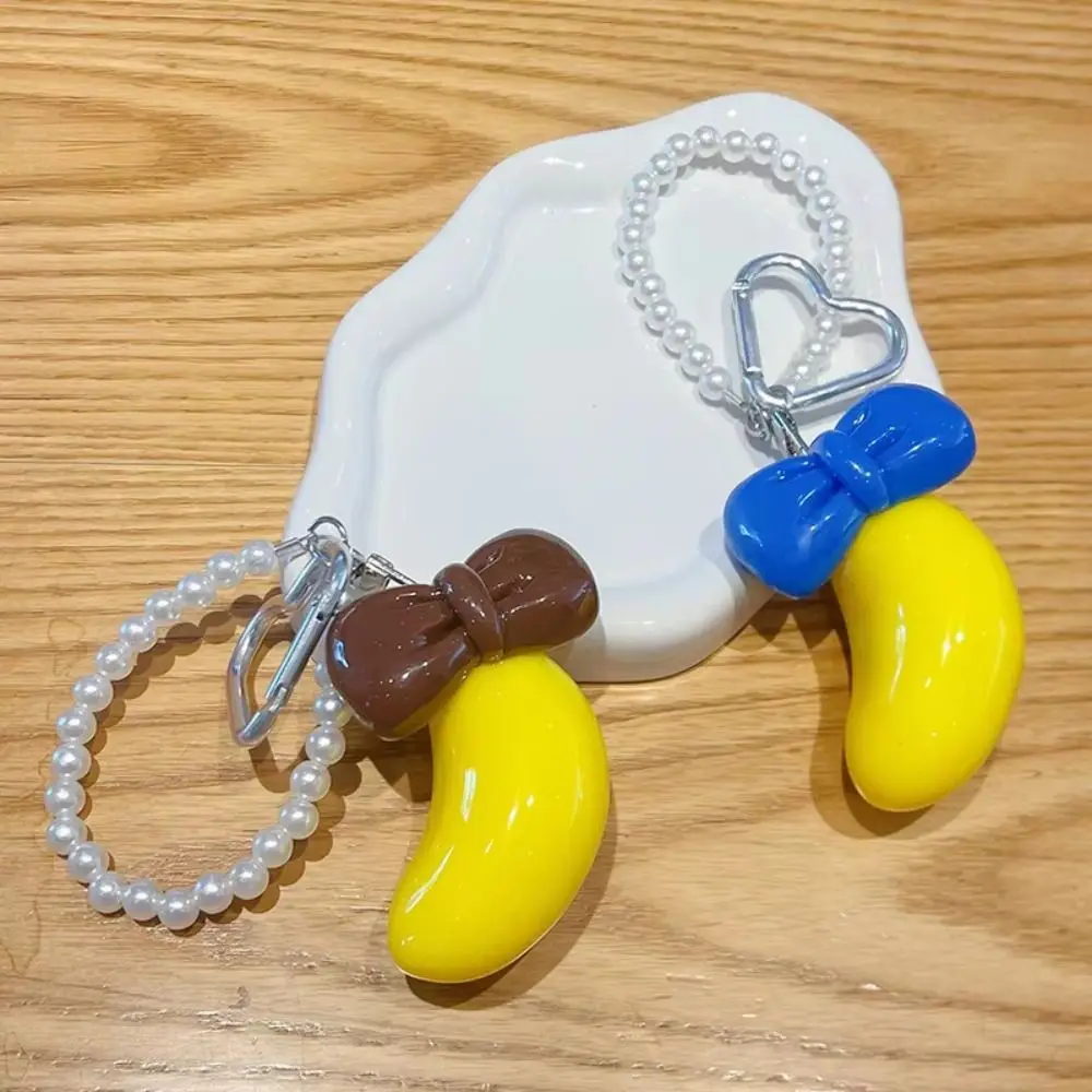 Realistic-Resin Fruit Key Chain Imitation-Pearl Glossy-Finish Resin Bag Charm Fruit-Themed Lightweight Banana Beaded Key Ring