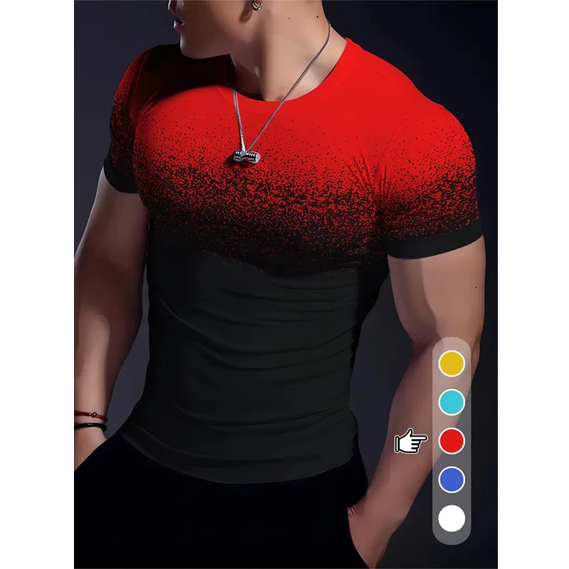 Summer Fitness Sports T Shirts Men's Gradient Color Breathable Loose Fit Training T-shirt Quick Dry Tops Male Running Clothing