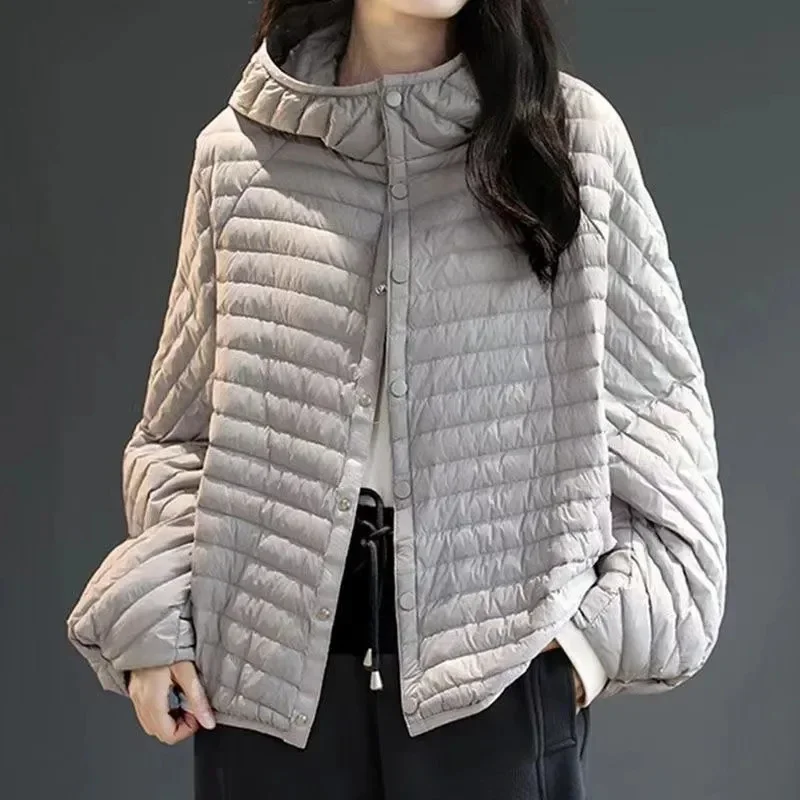 Chaqueta ligera con capucha para mujer, abrigo suelto de algodón, otoño e invierno, 2023