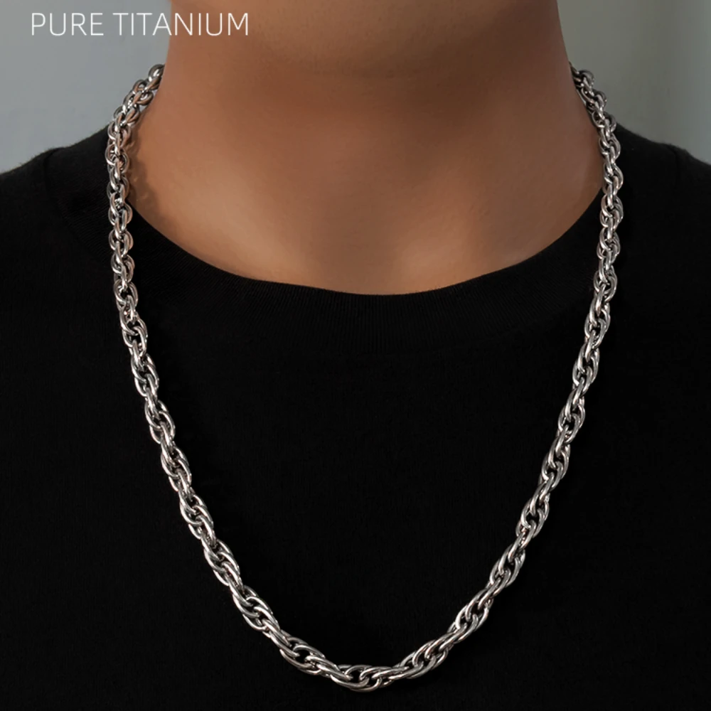 Fashion Pure Titanium 7mm Twist Chain Necklace Men Women Retro Anti-Allergic Skin Friendly Collarbone Necklaces Birthday Gifts