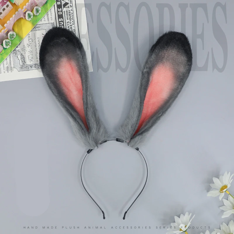 Gray Rabbit Cosplay Headwear Plush Lolita Girl Long Ear Headbands Halloween Hairband Costume Party