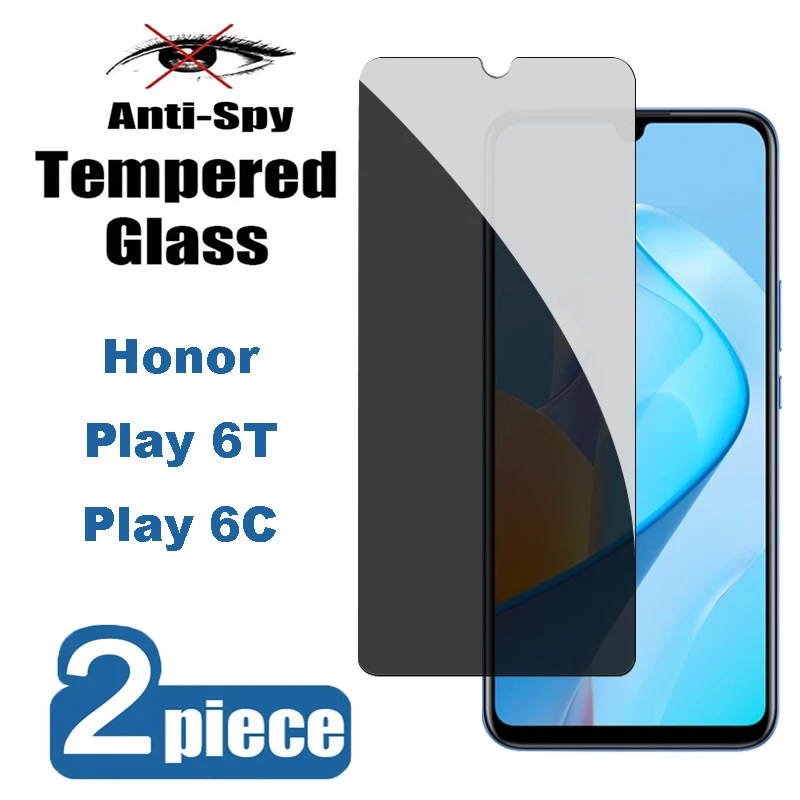 

2Pcs High Auminum Anti-Spy Tempered Glass For Honor Play 6T 6C Privacy Screen Protectors For Honor Play 6T 6C Glass Films