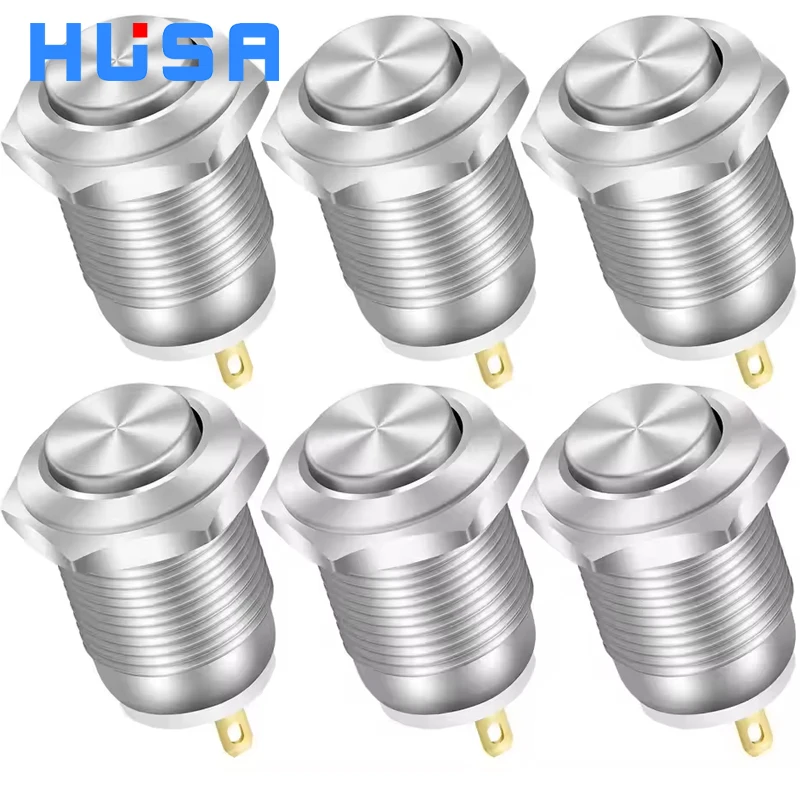 

6pcs 12mm Momentary Push Button Switch 12V Waterproof Power Pushbutton Small Round Brass nickel plating/oxide black 2pin NO