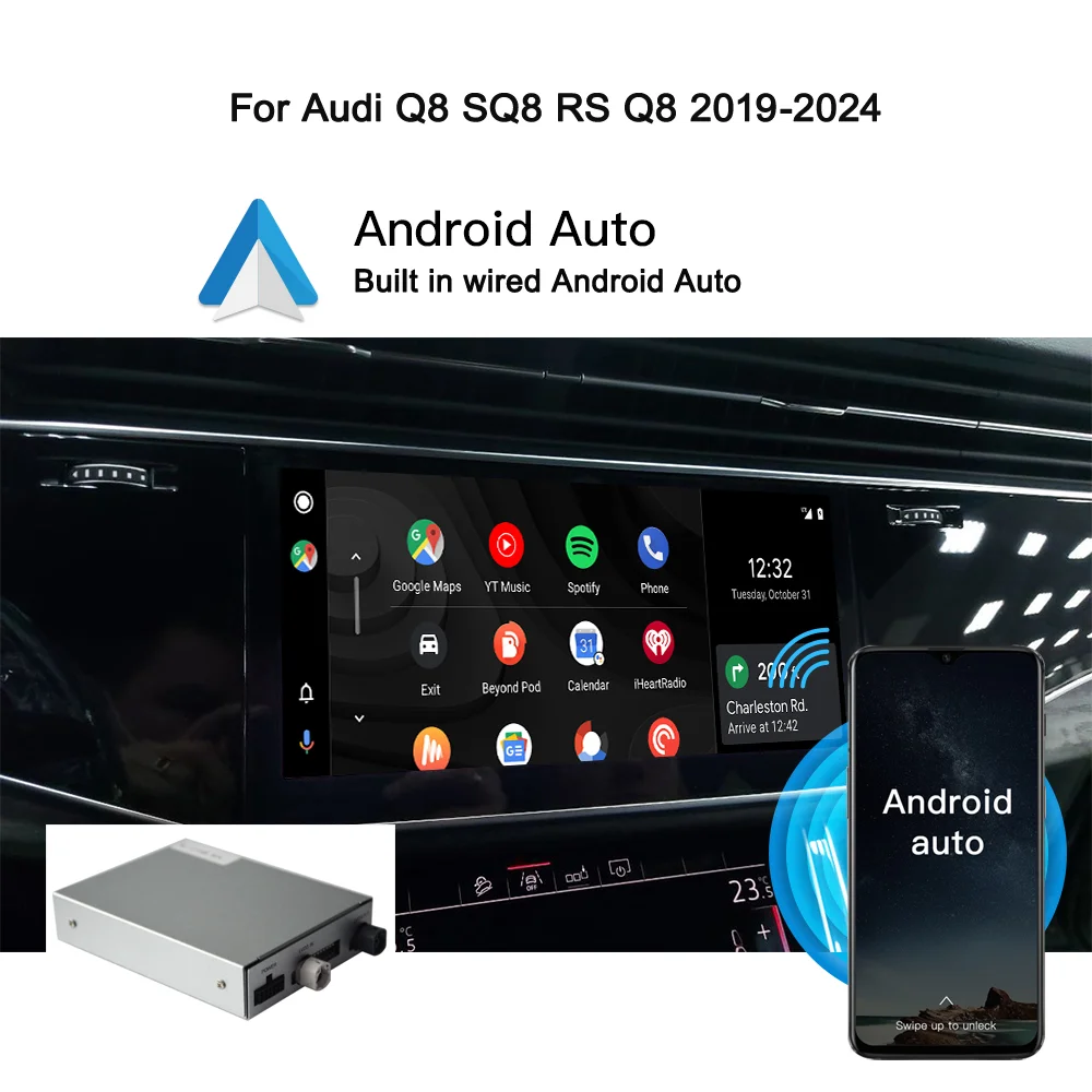 Hualingan wireless Apple CarPlay AI box for Audi Q8 sq8 RS Q8 MIB3 mib2p wired Android Auto Google Spotify Netflix YouTube Waze