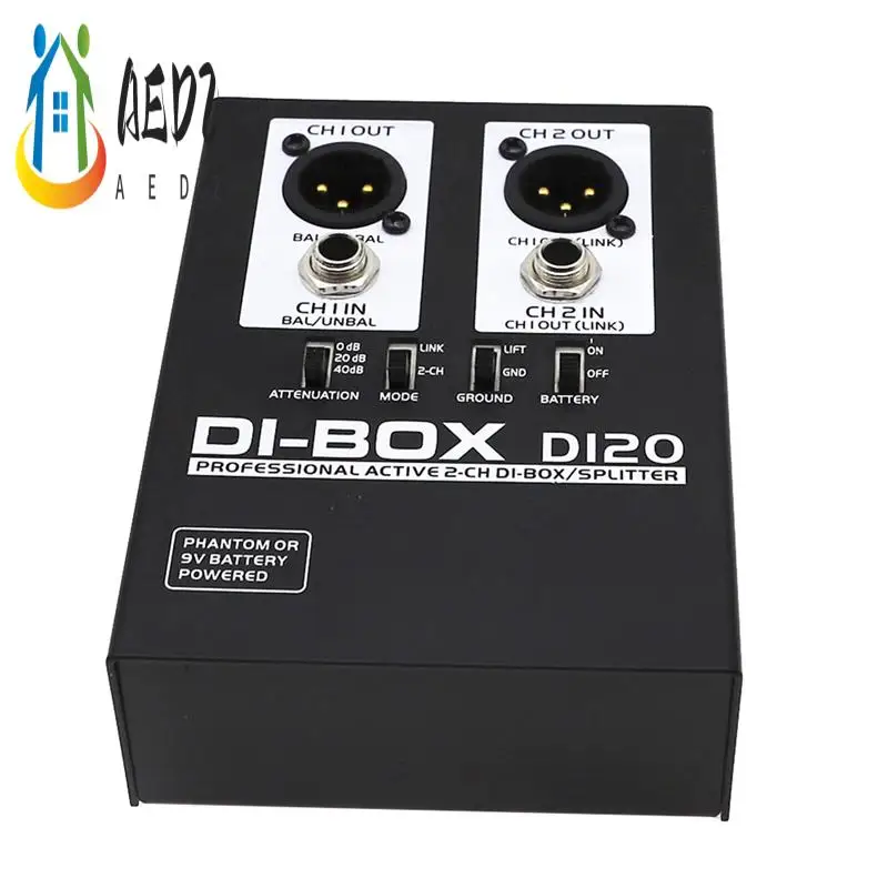 

AED2-Audio Active DI BOX Коробка прямого впрыска Малошумная гитара Бас DI 2-канальный аудиоконвертер Многоцелевой микшер Аудио