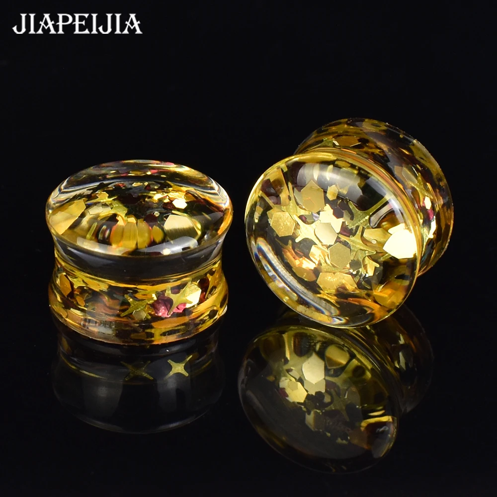 6-50mm 2Pcs Twinkle Sequin Ear Plugs Gauges and Tunnels Double Flared Plug Ear Stretcher Expander Ear Piercing Jewelry