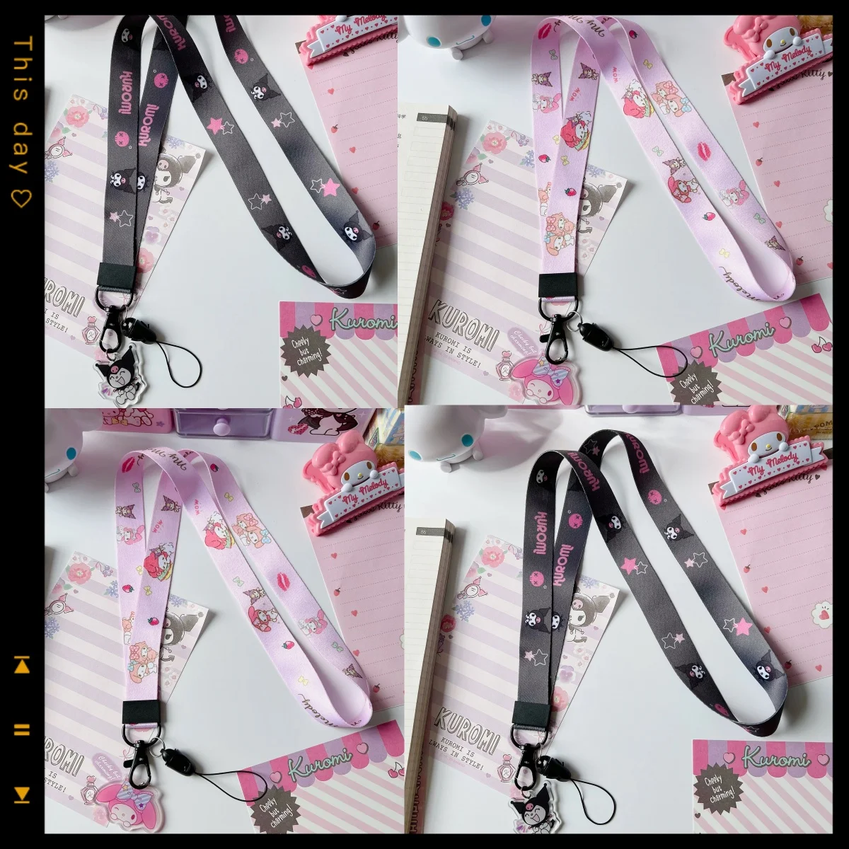 

Брелок Sanrio, аниме Kurome, периферийные устройства, собака с корицей, ремешок для мобильного телефона, милый ремешок на шею, длинный держатель для удостоверений личности, унисекс