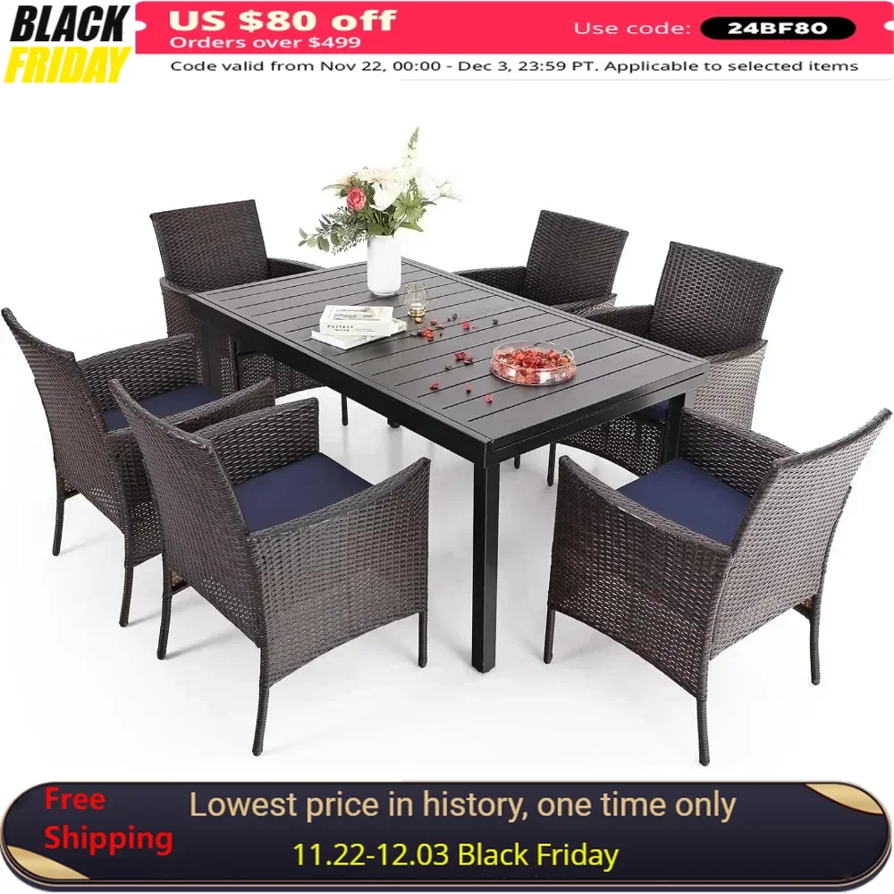 

7 Pieces Patio Dining Set,Wicker Chairs Set, Rectangular Outdoor Table and Rattan Chairs, All Weather Outdoor Dining Sets