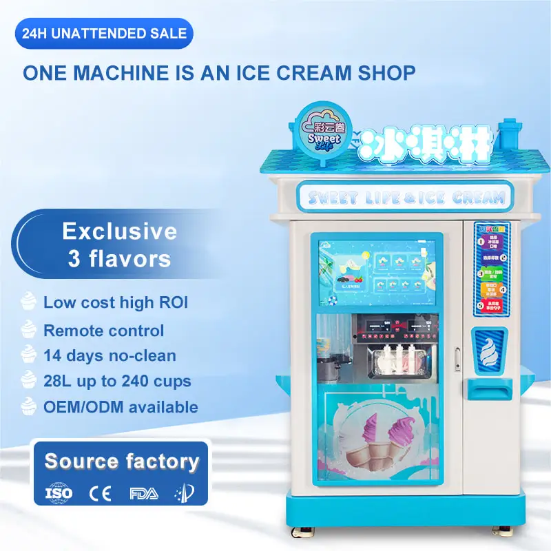 AI High Technology China New Design Fully Automatic Smart Yogurt Soft Ice Cream Vending Machine 3 Flavor Quick 240 Cups/28L Nut