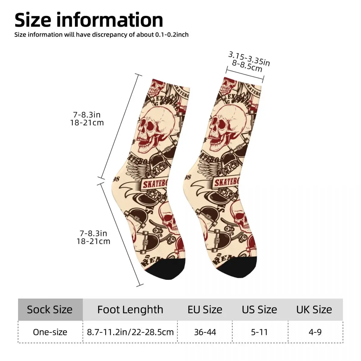 Happy Men's Socks Skateboard Emblems Retro Harajuku Gothic Skull Street Style Casual Pattern Crew Crazy Sock Gift Printed