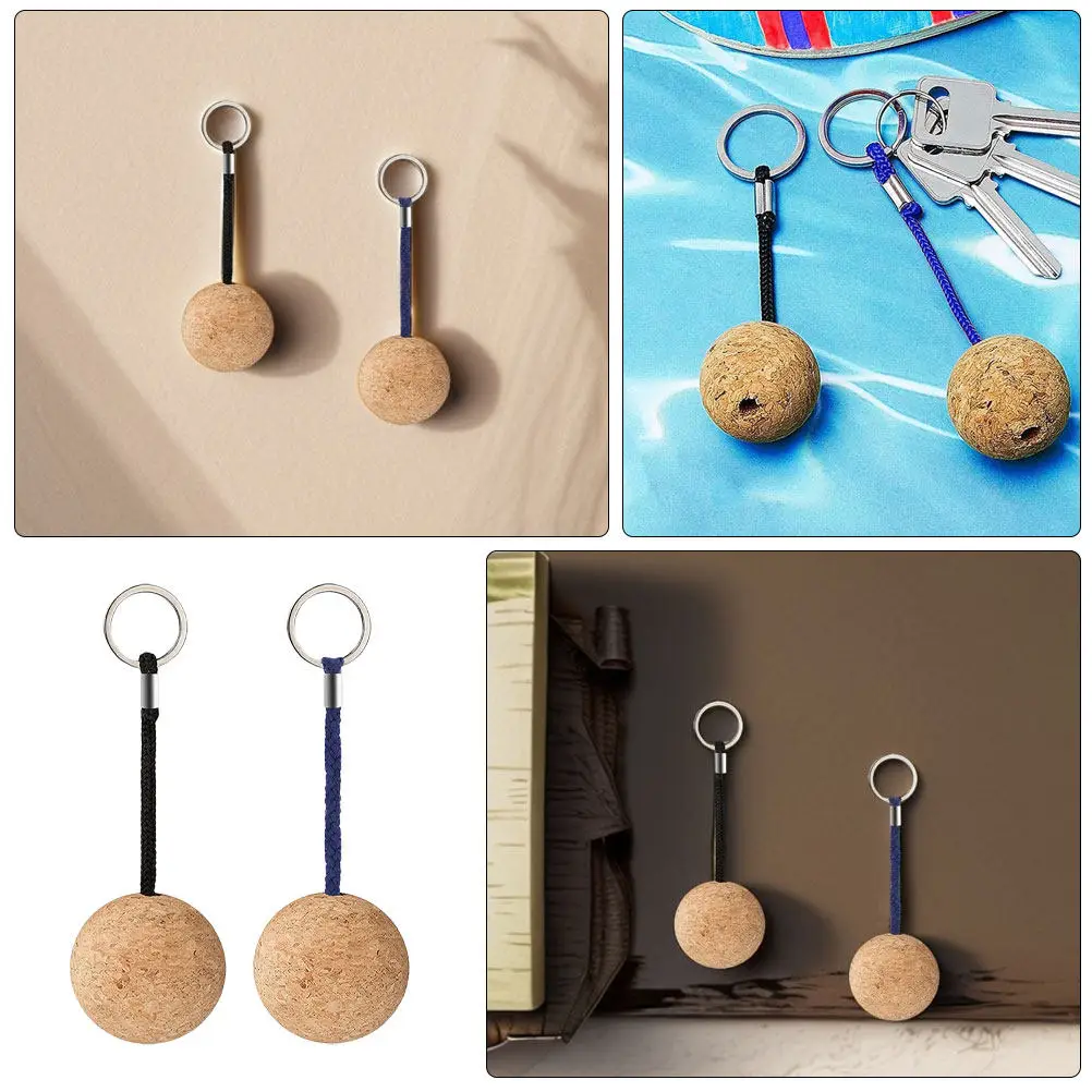 

2Pcs Floating Wood Ball Keychain Soft Buoyant Key Ring Portable Lightweight for Water Sports Adventures Kayaking Boating Surfing